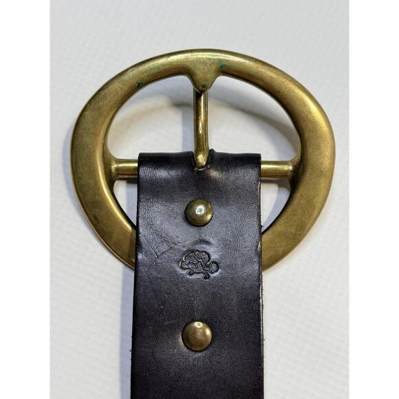 Red Monkey Belt Mens Black Leather Solid Brass Round Buckle Double O-Ring Heavy - Picture 8 of 9